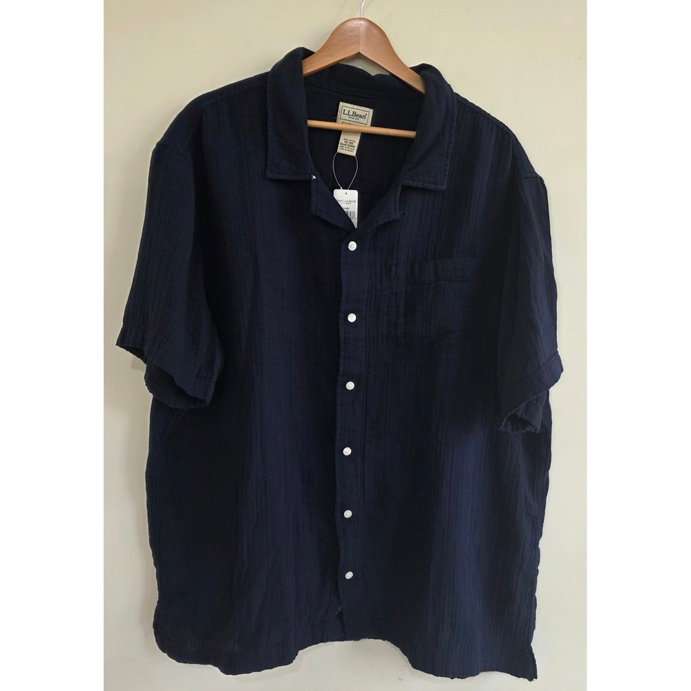 NWT L.L.Bean Cloud Gauze Shirt Mens XXL Navy Blue Short Sleeve Button Down